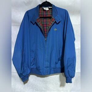 Vintage Izod Lacoste Men's L Bomber Jacket Plaid Lining Full Zip Mock Neck Blue